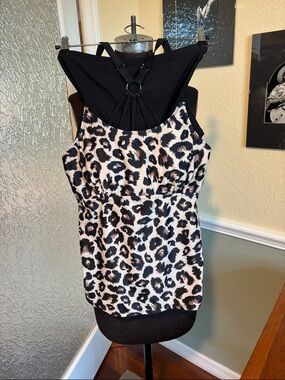 Leopard Print Spaghetti Strap Tankini Top and bottoms M